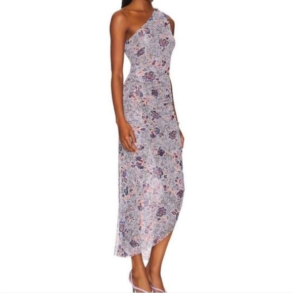 Misa Los Angeles Dresses & Skirts - MISA LA Asymmetrical One Shoulder Cut-Out Sheer Aries Dress Blue/Red/White Large